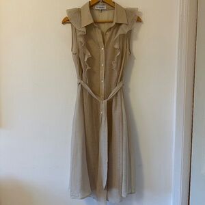 En Saison Ruffle Front Midi Sleeveless Shirt Dress | Size Medium